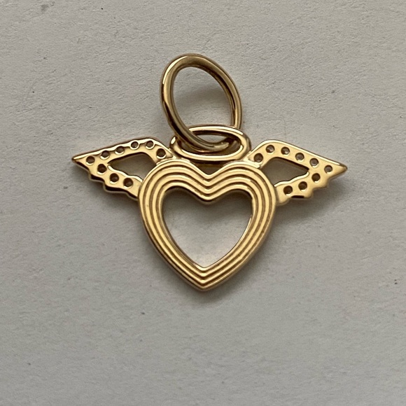 Authentic Pandora 14k Solid Gold Heart & Wings Dangle Charm. 1.5 grams - Picture 2 of 6